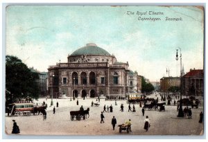 Copenhagen Denmark Postcard The Royal Theatre Entrance Horse Carriage 1911