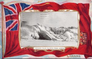 Niagara Falls seen from Canada Patriotic Ontario Red Ensign Flag Postcard H37