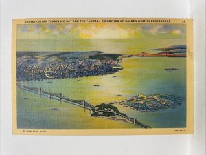 7A-H3032 Sunset on San Francisco Bay and Pacific Postcard