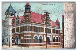 1909 Entrance to Post Office Aurora Illinois IL Antique Posted Postcard