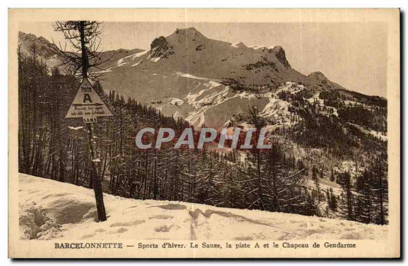 Postcard Old Barcelonnette sports of the Winter Sauze the track and the Chape...