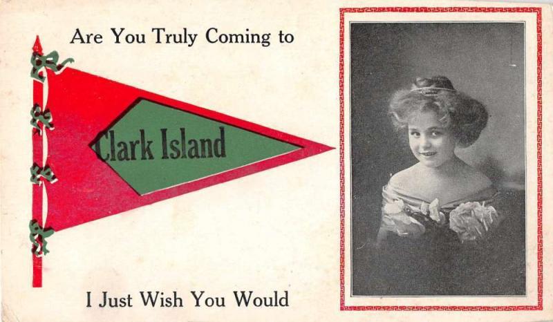 Clark Island Maine Are You Truly Coming young girl pennant antique pc Z20126