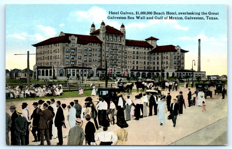 Galveston TX Texas Hotel Galvez Automobile Postcard