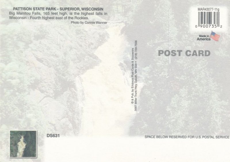 (2 cards) Superior WI Wisconsin Little and Big Manitou Falls Pattison State Park