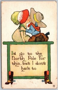 Vtg Artist Signed B Wall Dutch Kids Kissing I'd Go To North Pole 1910s Postcard