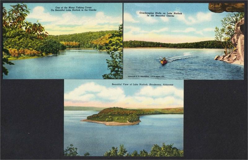 Norfork Lake Arkansas Lot of 3 Linen Postcards 1940s-1950s