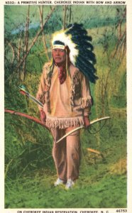 Vintage Postcard Primitive Hunter Cherokee Indian Bow And Arrow North Carolina