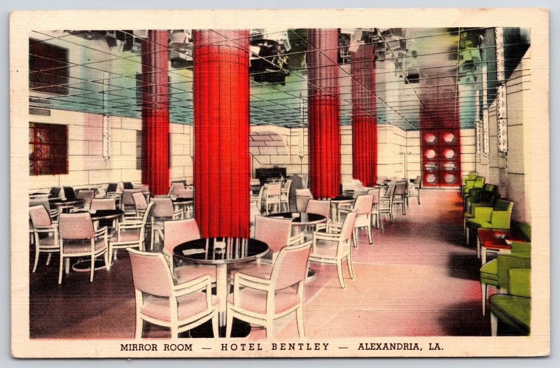 Vintage Postcard 1942 Mirror Room Hotel Lounge Bentley Alexandria Louisiana LA