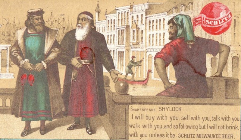 1880's Schlitz Milwaukee Beer Shakespeare Shylock Victorian Trade Card P90