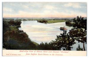 Early 1900s Illinois River, Steamer Watkins w/ Ottawa, IL in Background Postcard