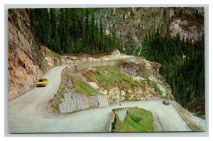 Vintage 1967 Postcard Antique Cars Switchbacks Takkakaw Falls Yoho Valley Canada