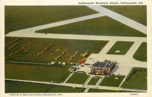 Vintage Linen Postcard Indianapolis IN Municipal Airport &Airfield Unposted nice