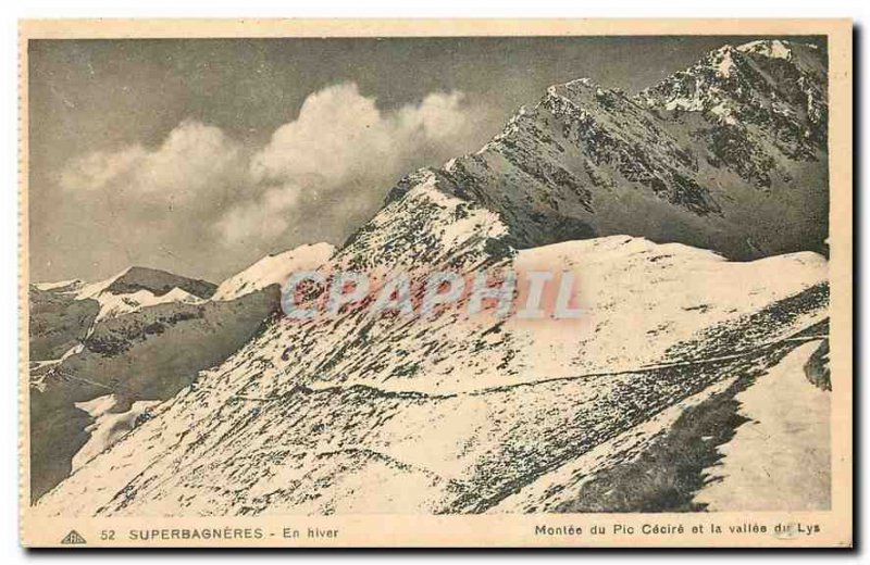 Old Postcard Superbagneres winter Montee Cecire Peak and the valley of the Lys