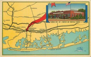 Long Island New York Lynbrook Map 1940s Baumann Postcard 21-5936