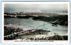 RPPC VANCOUVER, BC Canada ~ Aerial View LIONS GATE BRIDGE  1940s Postcard