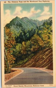 postcard TN Great Smoky Mountains  The Chimney Tops and the Newfound Gap Highway