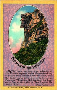 Old Man of the Mountain Franconia Notch NH UNP Unused Linen Postcard B9