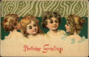 Art Nouveau Birthday Cute Kids Little Boys and Girls c1910 Vintage Postcard