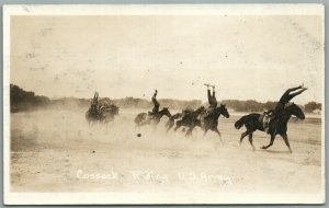 COSSACK RIDING US ARMY WWI CAVALRY ANTIQUE REAL PHOTO POSTCARD RPPC