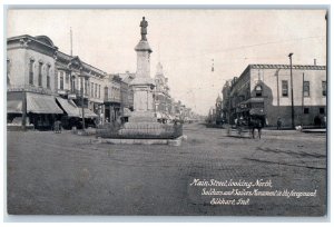 c1910 Main Street Looking North Soldiers & Sailors Monument Elkhart IN Postcard