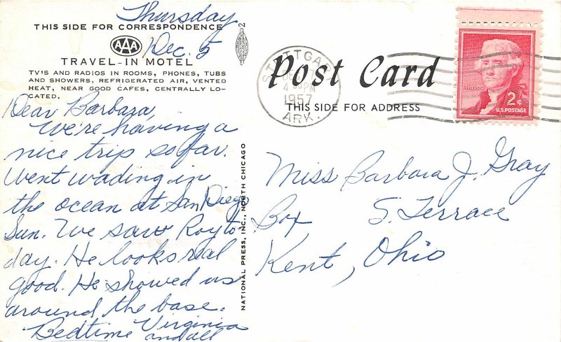 G50/ Bowie Texas Postcard 1957 Roadside Travel-In Motel Wise Street