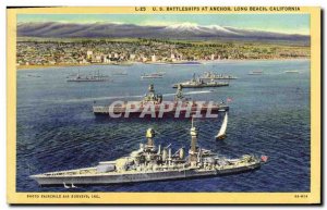 Old Postcard Boat War U S Batteleships at Anchor Long Beach California
