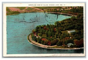 Vintage 1932 Postcard Aerial View of The Island in Winona Lake Indiana