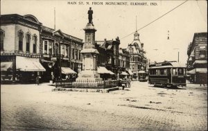 Elkhart IN Main St. North From Monument c1910 Real Photo Postcard TROLLEY