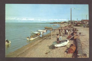 KOTZEBUE ALASKA FISHING BOATS VILLAGE VINTAGE POSTCARD