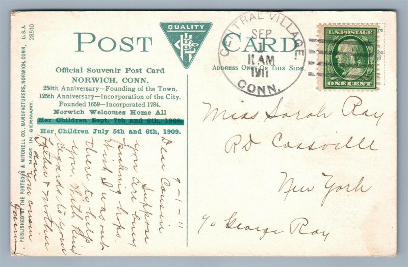 NORWICH CT EAST MAIN STREET ANTIQUE POSTCARD