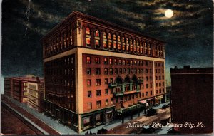 Postcard Baltimore Hotel Under Moonlight in Kansas City, Missouri