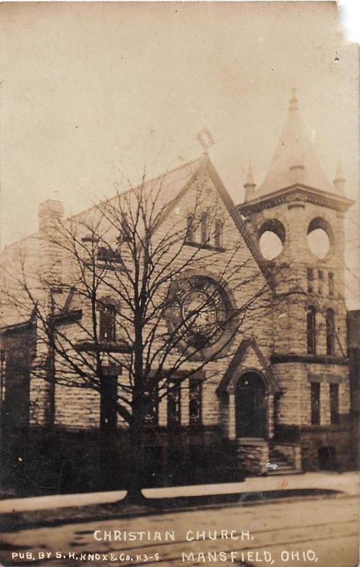 E14/ Mansfield Ohio Real Photo RPPC Postcard c1910 Christian Church Building