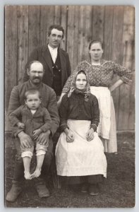 RPPC Slovakia Family Photo Women Aprons Head Scarf c1908 Real Photo Postcard L26