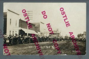 White Lake SOUTH DAKOTA RPPC c1910 AUTOMOBILE RALLY Cars nr Plankinton Kimball