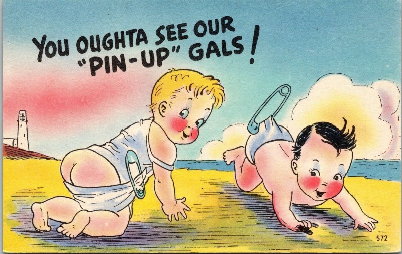 VINTAGE POSTCARD BABIES/CHILDREN ON THE BEACH HUMOR PUBLISHED BY APCC