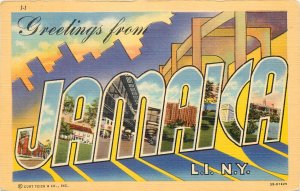 Large Letter Greeting Postcard Jamaica Long Island New York NY Curt Teich