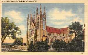 LEWISTON, Maine ME   SAINTS PETER & PAUL CHURCH   c1940's Tichnor Linen Postcard