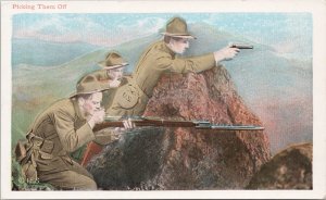 US Army Soldiers Picking Them Off Pistol Rifle Doughboy Military Postcard H55