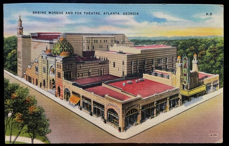 Vintage Postcard 1944 Shrine Mosque and Fox Theatre, Atlanta, Georgia (GA)