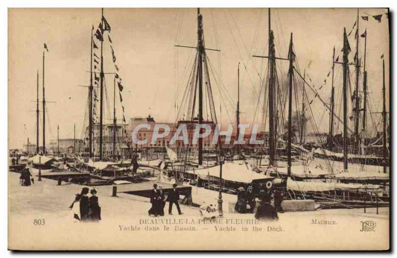 Old Postcard Deauville Yacht flowered beach in Boat Basin