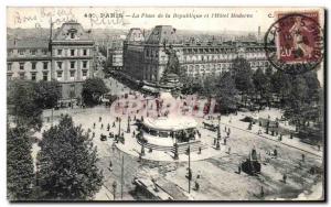 Old Postcard Paris Place de La Republique and modern hotel