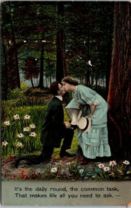 Vtg Romance Couple Kissing in the Park Marriage Proposal 1910s Postcard