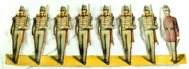 1870's-80's Die Cut Civil War Paper Toy Soldiers Uncut Strip 4 1/4 X 11 1/2  