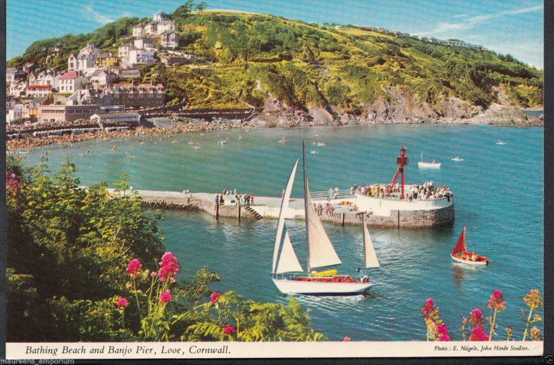 Cornwall Postcard - Bathing Beach and Banjo Pier, Looe  RS454