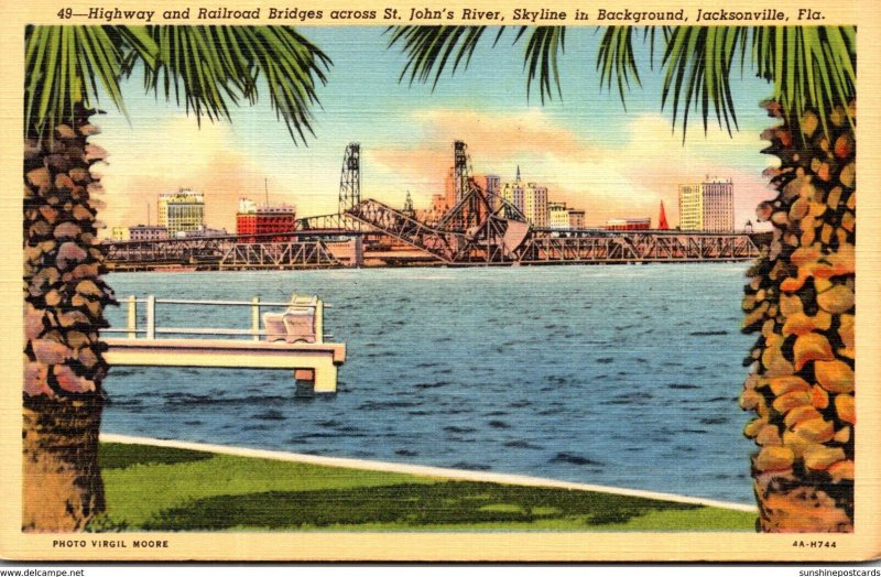 Florida Jacksonville Highway and Railroad Bridges Across St John's River...