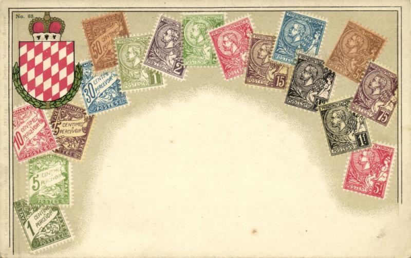 monaco Stamp Collection Coat of Arms 1910s Postcard