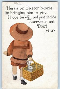 Easter Postcard With Bunny Rabbit On The Basket Grand Meadow Minnesota MN 1911