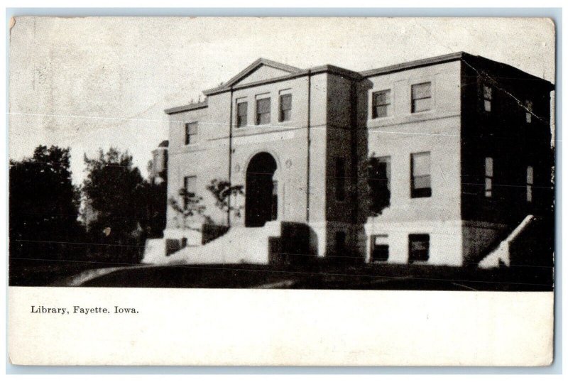 1909 Library Building Scene Street Fayette Sumner Iowa IA Antique Postcard