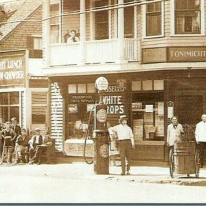 Vintage Coca Cola Postcard 1920's View Diner Drugstore Gas Pump LARGE UNUSED OH