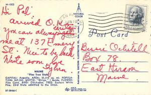 Greetings from Maine Map Postcard ME 1969